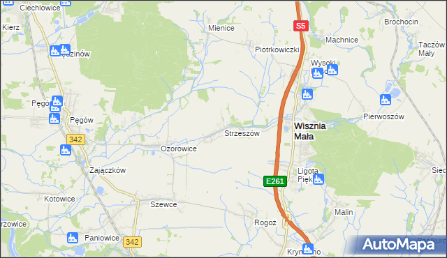 mapa Strzeszów gmina Wisznia Mała, Strzeszów gmina Wisznia Mała na mapie Targeo