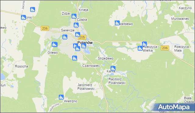 mapa Strzeżewo gmina Polanów, Strzeżewo gmina Polanów na mapie Targeo