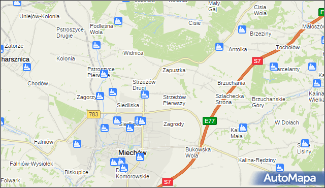 mapa Strzeżów Pierwszy, Strzeżów Pierwszy na mapie Targeo