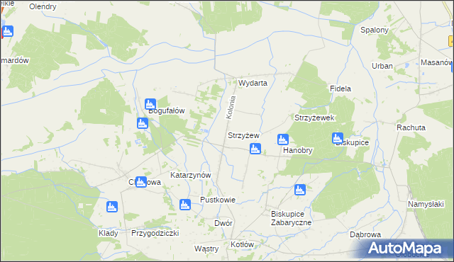 mapa Strzyżew gmina Sieroszewice, Strzyżew gmina Sieroszewice na mapie Targeo