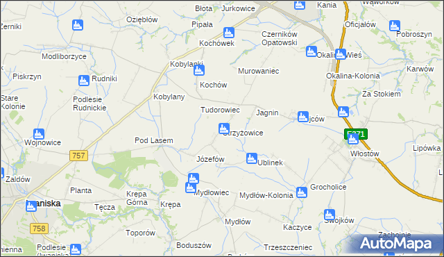 mapa Strzyżowice gmina Opatów, Strzyżowice gmina Opatów na mapie Targeo