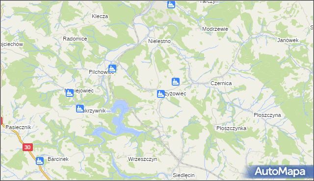 mapa Strzyżowiec gmina Wleń, Strzyżowiec gmina Wleń na mapie Targeo