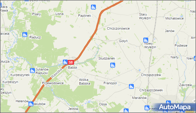 mapa Studzianek gmina Biała Rawska, Studzianek gmina Biała Rawska na mapie Targeo
