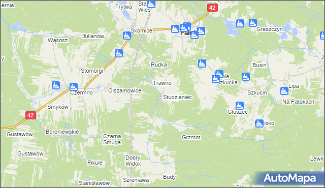 mapa Studzieniec gmina Fałków, Studzieniec gmina Fałków na mapie Targeo