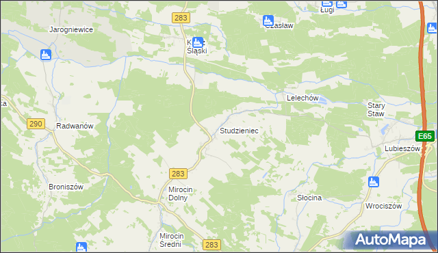 mapa Studzieniec gmina Kożuchów, Studzieniec gmina Kożuchów na mapie Targeo