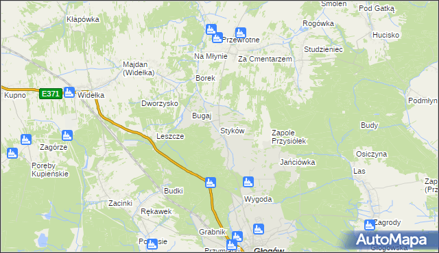 mapa Styków gmina Głogów Małopolski, Styków gmina Głogów Małopolski na mapie Targeo