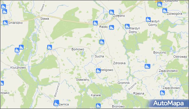 mapa Sucha gmina Połczyn-Zdrój, Sucha gmina Połczyn-Zdrój na mapie Targeo