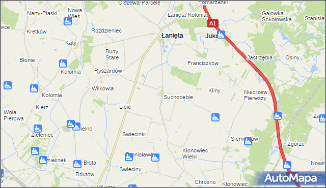 mapa Suchodębie gmina Łanięta, Suchodębie gmina Łanięta na mapie Targeo