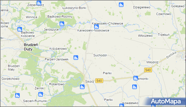 mapa Suchodół gmina Brudzeń Duży, Suchodół gmina Brudzeń Duży na mapie Targeo