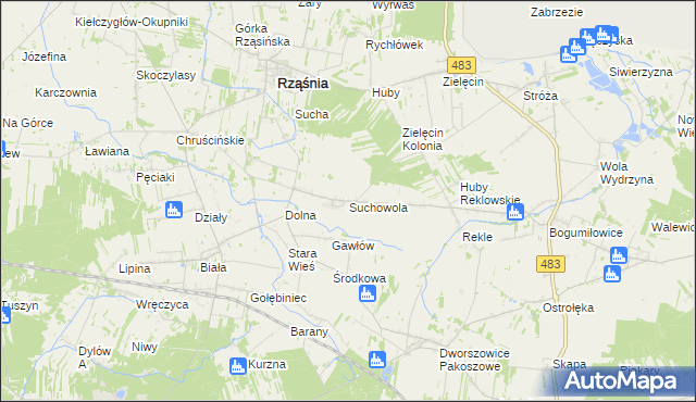 mapa Suchowola gmina Rząśnia, Suchowola gmina Rząśnia na mapie Targeo