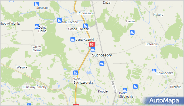 mapa Suchożebry, Suchożebry na mapie Targeo