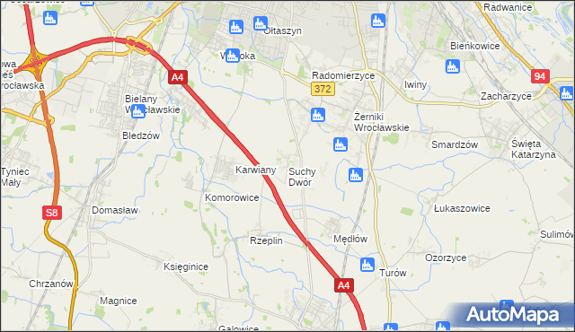 mapa Suchy Dwór gmina Żórawina, Suchy Dwór gmina Żórawina na mapie Targeo