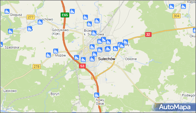 mapa Sulechów powiat zielonogórski, Sulechów powiat zielonogórski na mapie Targeo