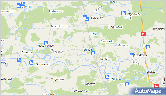 mapa Sulęcin gmina Krzykosy, Sulęcin gmina Krzykosy na mapie Targeo