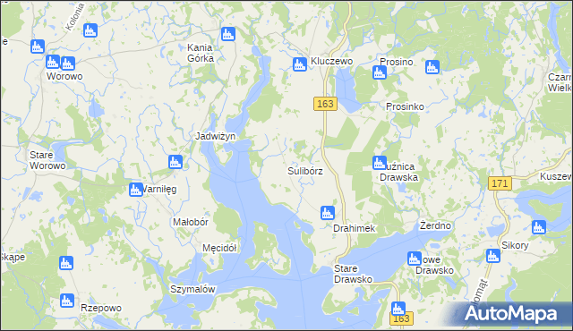 mapa Sulibórz gmina Czaplinek, Sulibórz gmina Czaplinek na mapie Targeo