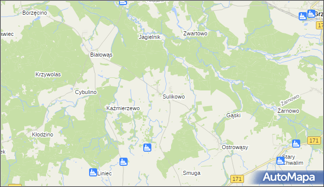 mapa Sulikowo gmina Barwice, Sulikowo gmina Barwice na mapie Targeo