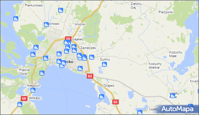 mapa Sulimy gmina Giżycko, Sulimy gmina Giżycko na mapie Targeo