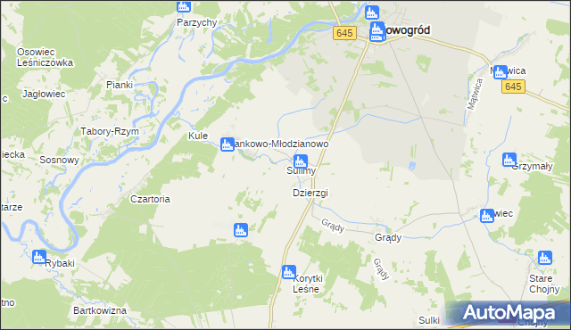 mapa Sulimy gmina Nowogród, Sulimy gmina Nowogród na mapie Targeo