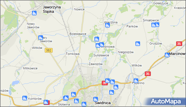 mapa Sulisławice gmina Świdnica, Sulisławice gmina Świdnica na mapie Targeo