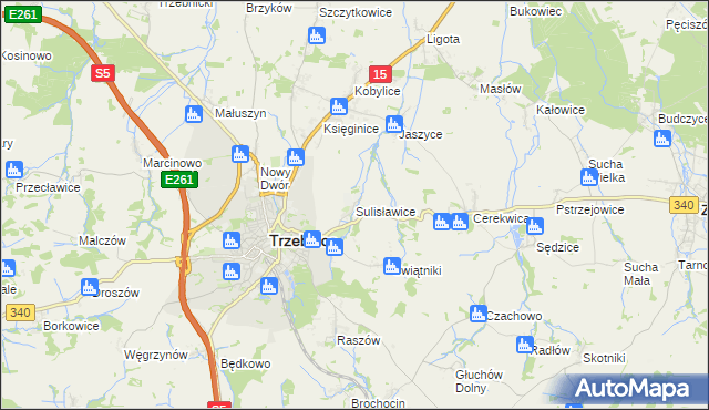 mapa Sulisławice gmina Trzebnica, Sulisławice gmina Trzebnica na mapie Targeo