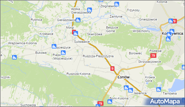 mapa Suliszów gmina Łoniów, Suliszów gmina Łoniów na mapie Targeo