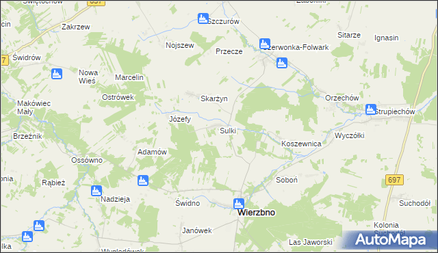 mapa Sulki gmina Wierzbno, Sulki gmina Wierzbno na mapie Targeo