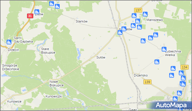 mapa Sułów gmina Rzepin, Sułów gmina Rzepin na mapie Targeo