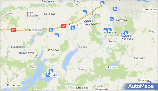 mapa Sumin gmina Starogard Gdański, Sumin gmina Starogard Gdański na mapie Targeo