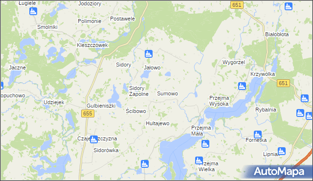 mapa Sumowo gmina Jeleniewo, Sumowo gmina Jeleniewo na mapie Targeo
