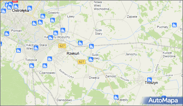 mapa Susk Nowy gmina Rzekuń, Susk Nowy gmina Rzekuń na mapie Targeo