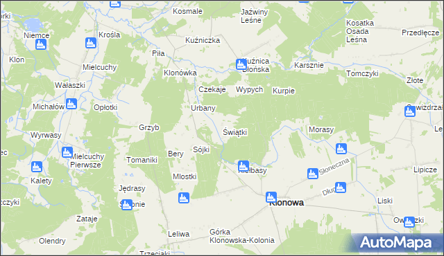 mapa Świątki gmina Klonowa, Świątki gmina Klonowa na mapie Targeo