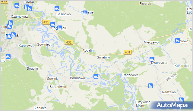 mapa Świątniki gmina Mosina, Świątniki gmina Mosina na mapie Targeo