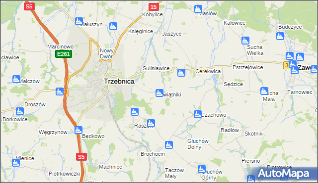 mapa Świątniki gmina Trzebnica, Świątniki gmina Trzebnica na mapie Targeo