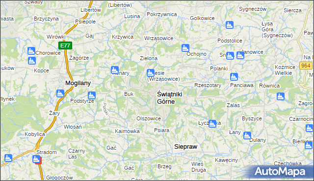 mapa Świątniki Górne, Świątniki Górne na mapie Targeo