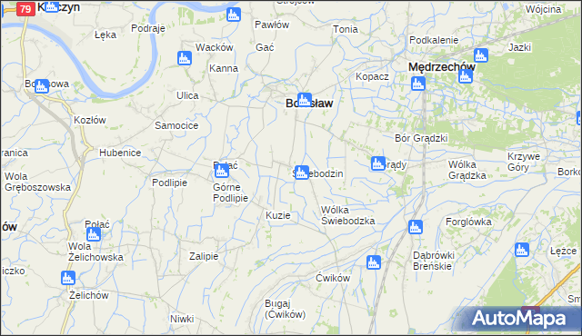 mapa Świebodzin gmina Bolesław, Świebodzin gmina Bolesław na mapie Targeo