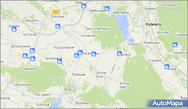 mapa Święcica gmina Rytwiany, Święcica gmina Rytwiany na mapie Targeo