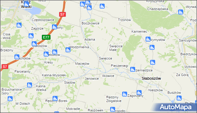 mapa Święcice gmina Słaboszów, Święcice gmina Słaboszów na mapie Targeo