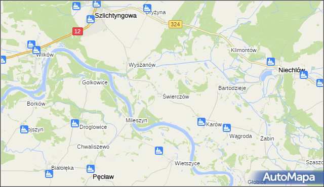 mapa Świerczów gmina Niechlów, Świerczów gmina Niechlów na mapie Targeo