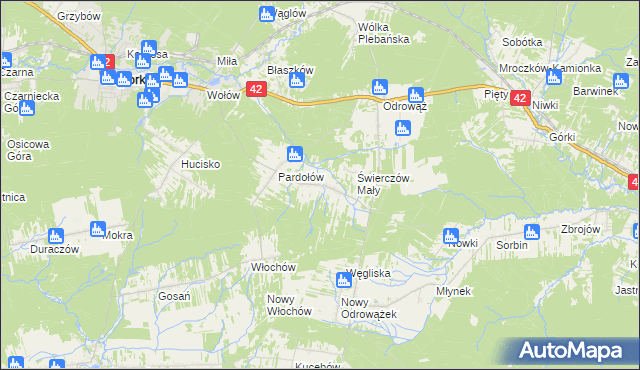 mapa Świerczów gmina Stąporków, Świerczów gmina Stąporków na mapie Targeo