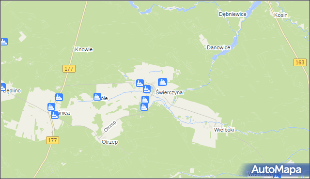 mapa Świerczyna gmina Wierzchowo, Świerczyna gmina Wierzchowo na mapie Targeo