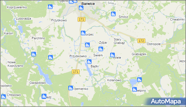 mapa Świerk gmina Barwice, Świerk gmina Barwice na mapie Targeo