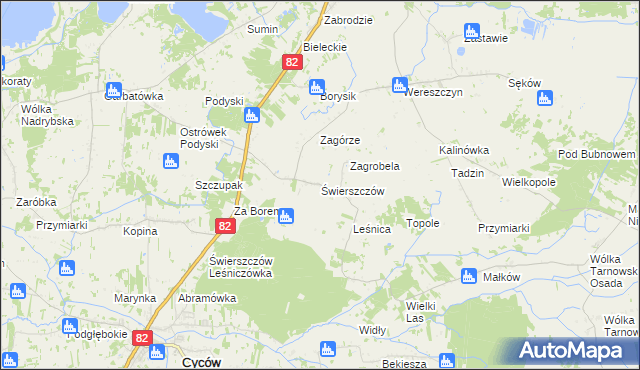 mapa Świerszczów gmina Cyców, Świerszczów gmina Cyców na mapie Targeo