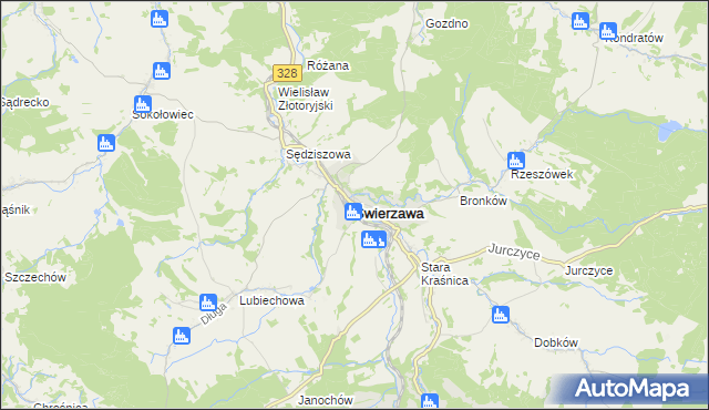 mapa Świerzawa, Świerzawa na mapie Targeo