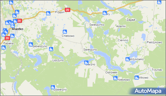 mapa Świeszyno gmina Miastko, Świeszyno gmina Miastko na mapie Targeo