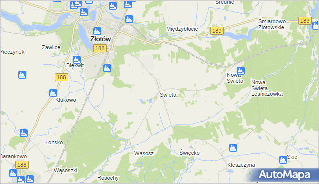 mapa Święta gmina Złotów, Święta gmina Złotów na mapie Targeo