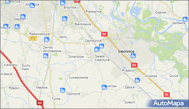 mapa Święta Katarzyna gmina Siechnice, Święta Katarzyna gmina Siechnice na mapie Targeo