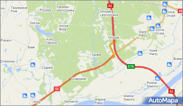 mapa Święte gmina Świecie, Święte gmina Świecie na mapie Targeo