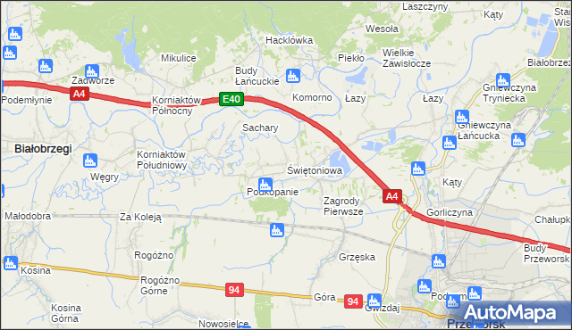 mapa Świętoniowa, Świętoniowa na mapie Targeo