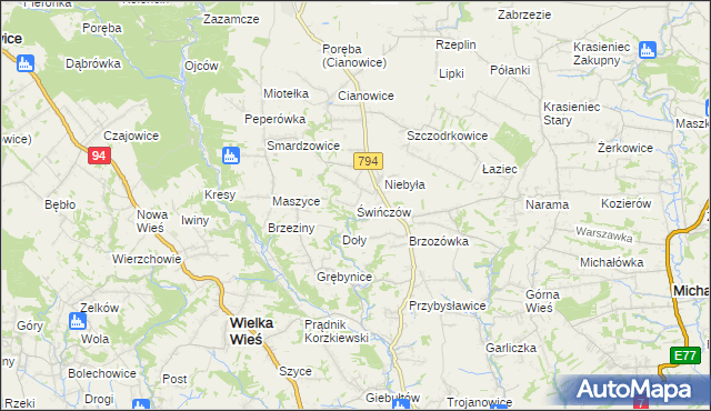 mapa Świńczów, Świńczów na mapie Targeo