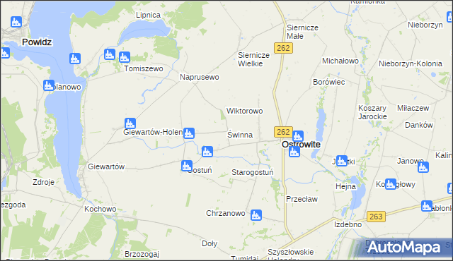 mapa Świnna gmina Ostrowite, Świnna gmina Ostrowite na mapie Targeo